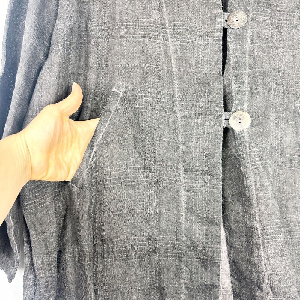Grizas Oliato Washed Linen Jacket Size Medium Brown Lagenlook Button Front - Picture 3 of 5
